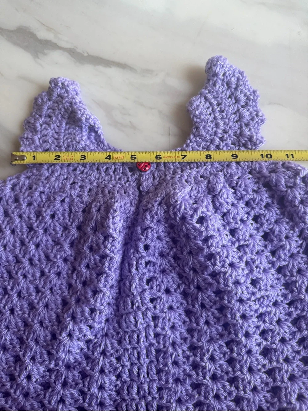 Handmade Crochet Baby Girl Lavender Purple Dress Ladybug Button 6-9 Months